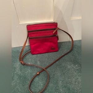 Dooney crossbody 3 pocket purse. Maroon color.